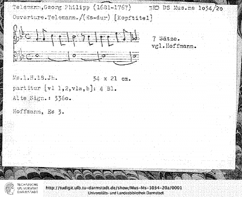 Telemann - Overture 'La Lyre', TWV 55:Es3 - Score