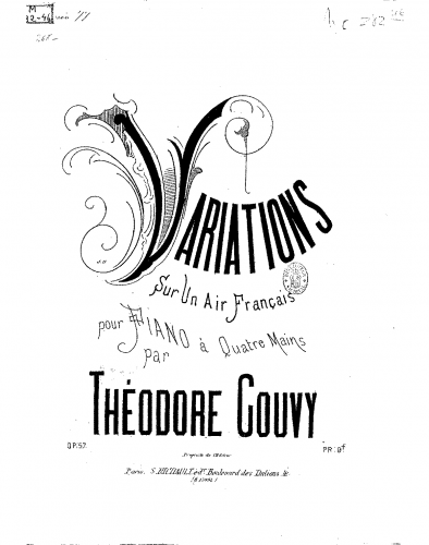 Gouvy - Variations sur un air français - Piano Duet Scores - Score