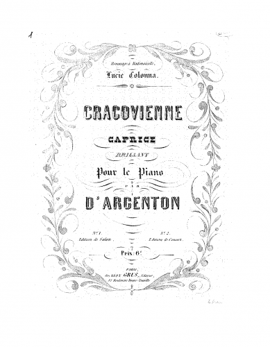 Argenton - Cracovienne - For Simplified Piano (Rummel) - Score