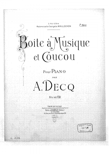 Decq - Boîte à musique et coucou - Score
