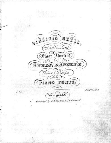 Various - Virginia Reels, a Collection of the Most Admired Reels, Dances &c. Selected & Arranged for the Piano Forte - No. 3