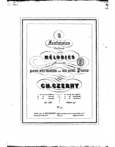 Czerny - 6 Fantaisies brillantes sur des mélodies favorites - Score