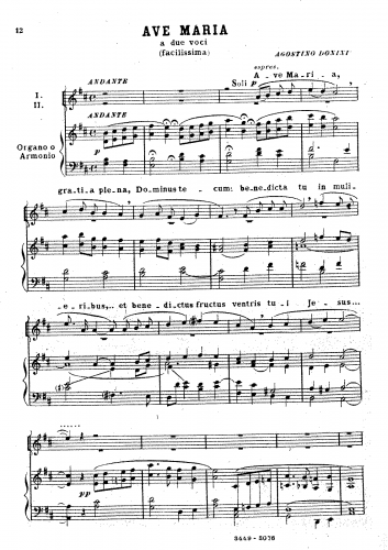 Donini - Ave Maria in Re - Vocal Score