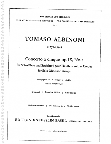 Albinoni - Oboe Concerto in D minor - Score