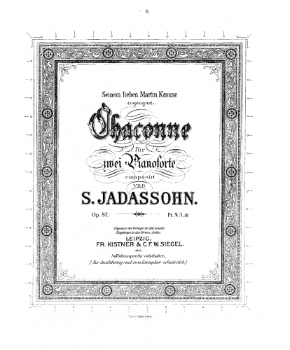 Jadassohn - Chaconne - Score