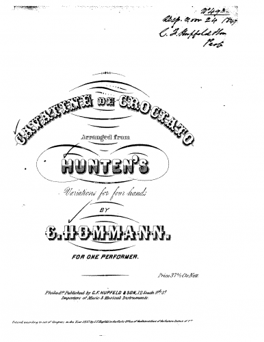 Hünten - 3 Cavatines italiennes - No. 3. Cavatine de Crociato de Meyerbeer For Piano Solo (Hommann) - Score