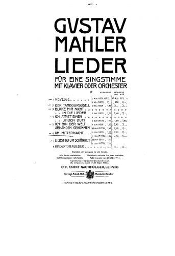 Mahler - Rückert Lieder - Vocal Score Selections - 5. Um Mitternacht