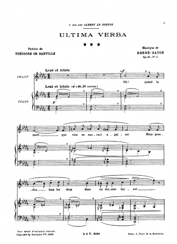 Rhené-Baton - 3 Mélodies, Op. 15 - No. 3 - Ultima verba