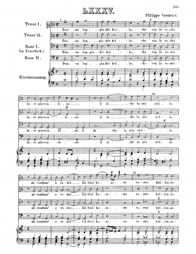 Verdelot - Il primo libro de Madrigali - Scores and Parts Donna leggiadr'e bella - Score