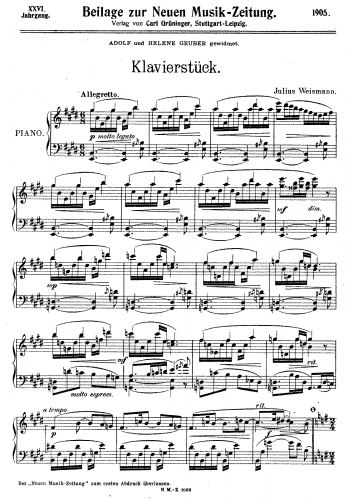 Weismann - Klavierstück in E major - Score