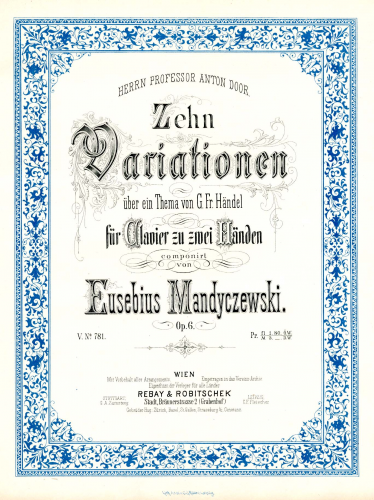 Mandyczewski - 10 Variationen über ein Thema von G. Fr. Händel, Op. 6 - Score