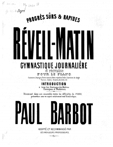 Barbot - Réveil-matin [Réveille-matin]. Gymnastique journalière et récréative. - Score