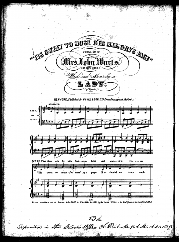 Anonymous - 'Tis Sweet to Muse o'er Memory's Page - Score