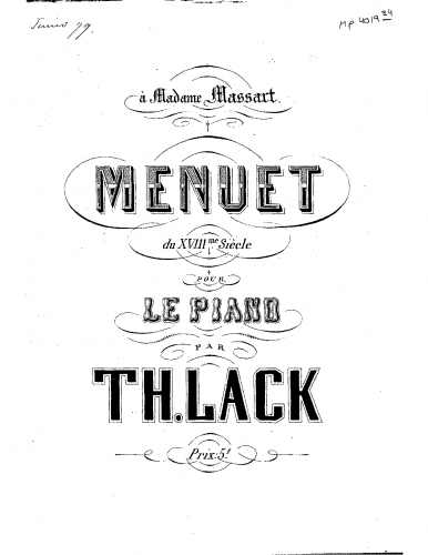 Lack - Menuet du XVIIIme. siècle - Piano Score - Score