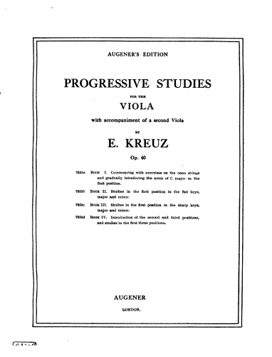 Kreuz - Progressive Studies for the Viola with Accompaniment of a Second Viola - Book I. Open Strings and Scale of C major