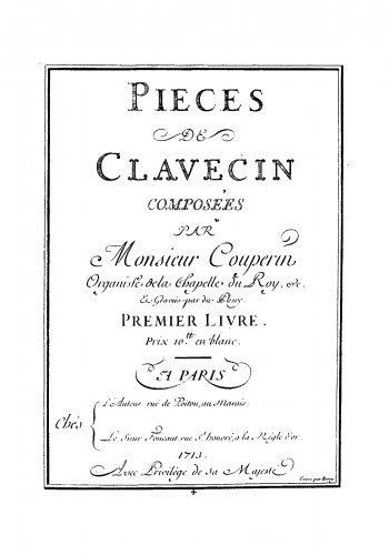 Couperin - Premier Livre de Pièces de Clavecin - Score