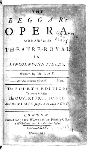 Pepusch - Ouverture to The Beggar's Opera - Score