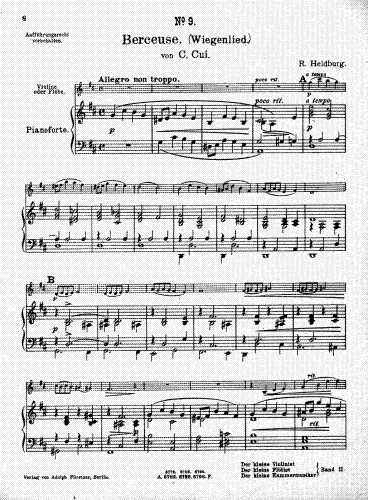 Cui - 12 Miniatures - Berceuse (No. 8) For Violin and Piano (Heldburg)