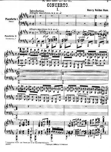 Huss - Piano Concerto in B major - For 2 Pianos (Composer) - Score