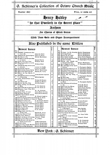 Hadley - He That Dwelleth In The Secret Place - Vocal Score