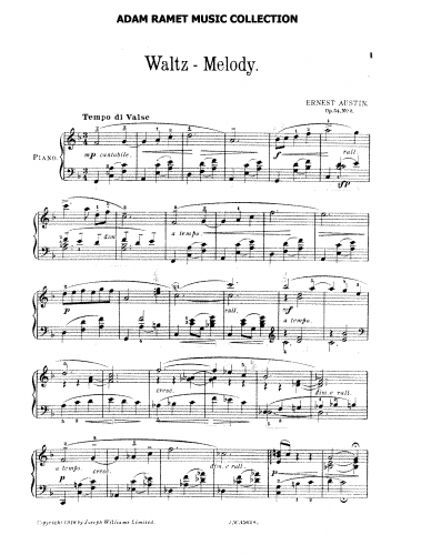 Austin - Waltz-Melody for the pianoforte, Op. 54 No. 2 - Score