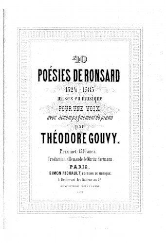 Gouvy - 40 Poésies de Ronsard - Score