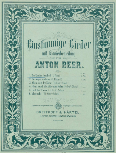 Beer-Walbrunn - Einstimmige Lieder - Vocal Score - Score