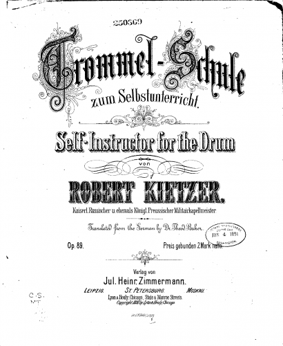 Kietzer - Schule für Trommel, Op. 89 - Score