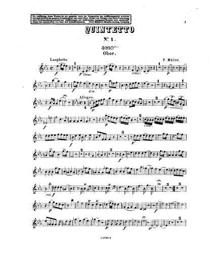 Müller - 3 Quintette für Flöte, Oboe, Clarinette, Horn und Fagott