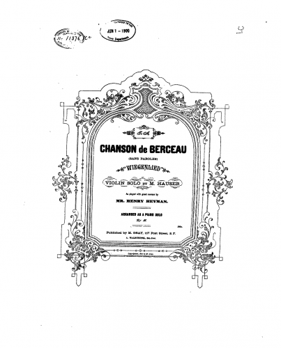 Hauser - 2 Pieces for Violin and Piano - Chanson de berceau (No. 2) For Piano solo - Score
