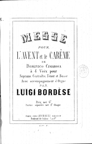 Cimarosa - Messe pour l'Avent et le Carême - For 4 Voices and Organ (Bordèse) - Score