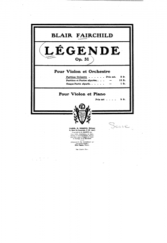 Fairchild - Légende, Op. 31 - Score