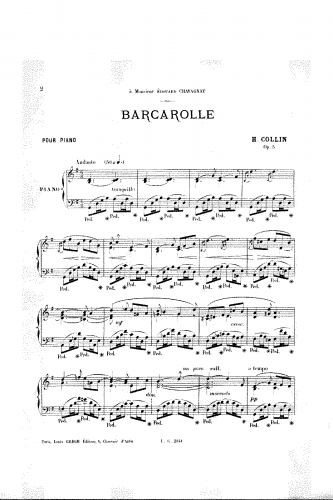 Collin - Barcarolle, Op. 5 - Score