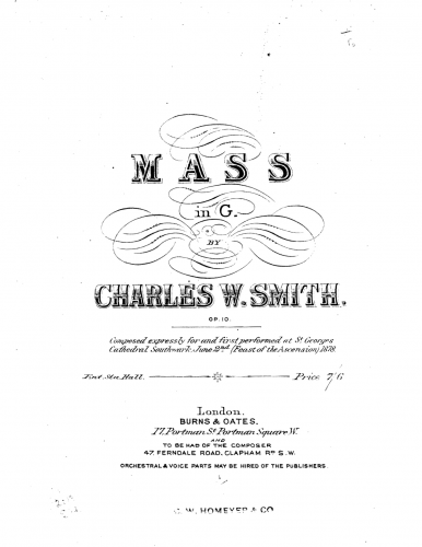 Smith - Mass No. 1 in G minor - Vocal Score - Score
