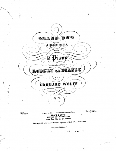 Wolff - Grand Duo sur le Robert le Diable - For Piano 4 hands (Czerny) - Score