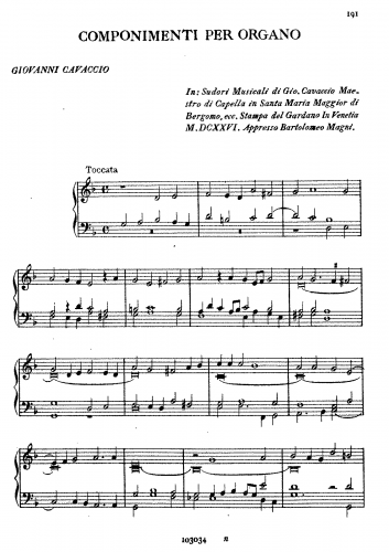 Cavaccio - Componimenti per Organo - Organ Scores - Score