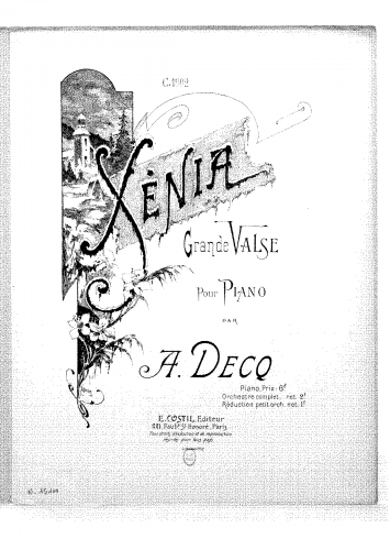Decq - Xénia : grande valse pour piano - Score