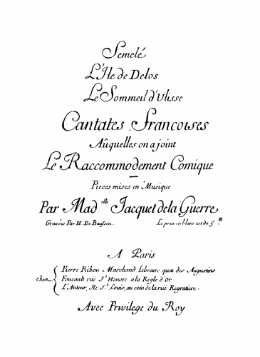 Jacquet de La Guerre - Cantates Françoises, Livre 3 - Score