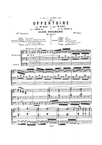 Guilmant - L'Organiste Pratique - Organ Scores Book 5, Op. 49 - II. Offertoire sur O Filii