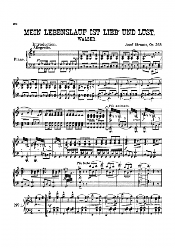 Strauss - Mein Lebenslauf ist Lieb' und Lust! Walzer - For Piano solo - Score
