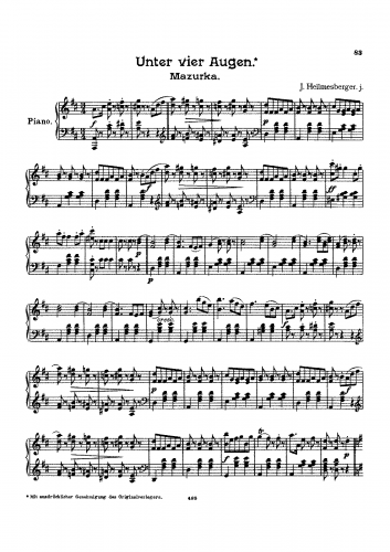 Hellmesberger Jr. - Unter vier Augen - For Piano solo - Score