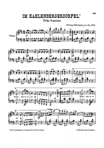 Fahrbach Jr. - Im Kahlenbergerdörfel - For Piano solo (Composer) - Score