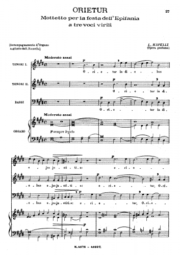 Mapelli - Mottetto per la festa dell'Epifania - Vocal Score