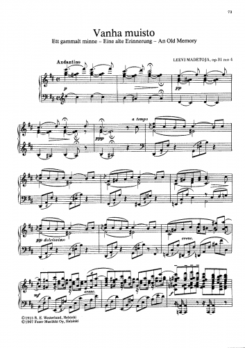 Madetoja - Pianokappaletta - 4. Vanha Muisto (An Old Memory)