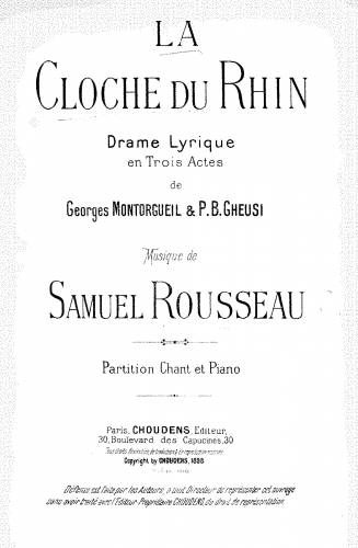 Rousseau - La cloche du Rhin - Vocal Score - Score