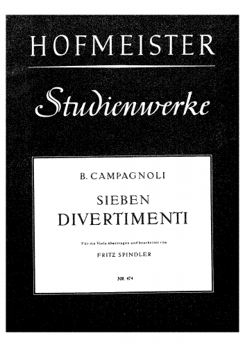Campagnoli - 7 Divertimenti - For Viola solo (Spindler) - Score