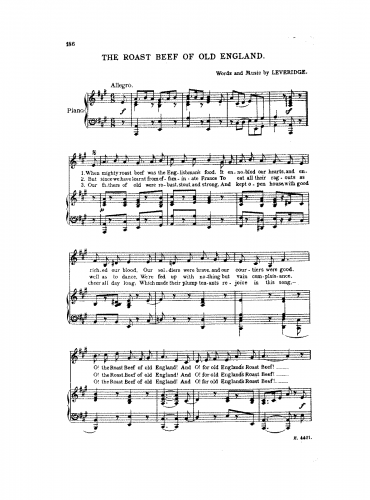 Leveridge - The Roast Beef of Old England - For Voice and Piano - Score