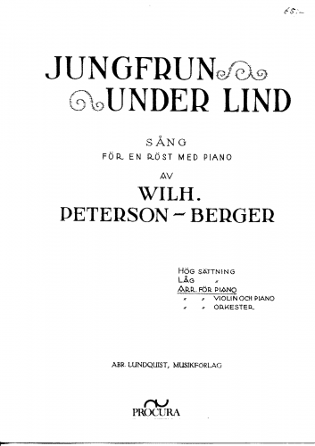 Peterson-Berger - Jungfrun under lind - For Piano solo (Composer) - Score