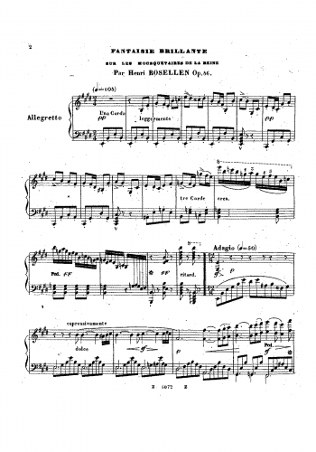 Rosellen - Fantaisie brillante sur 'Les mousquetaires de la reine' - Piano Score - Score