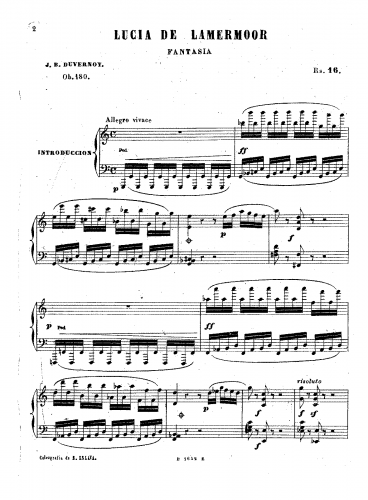 Duvernoy - Fantaisie sur 'Lucia di Lammermoor' - Score